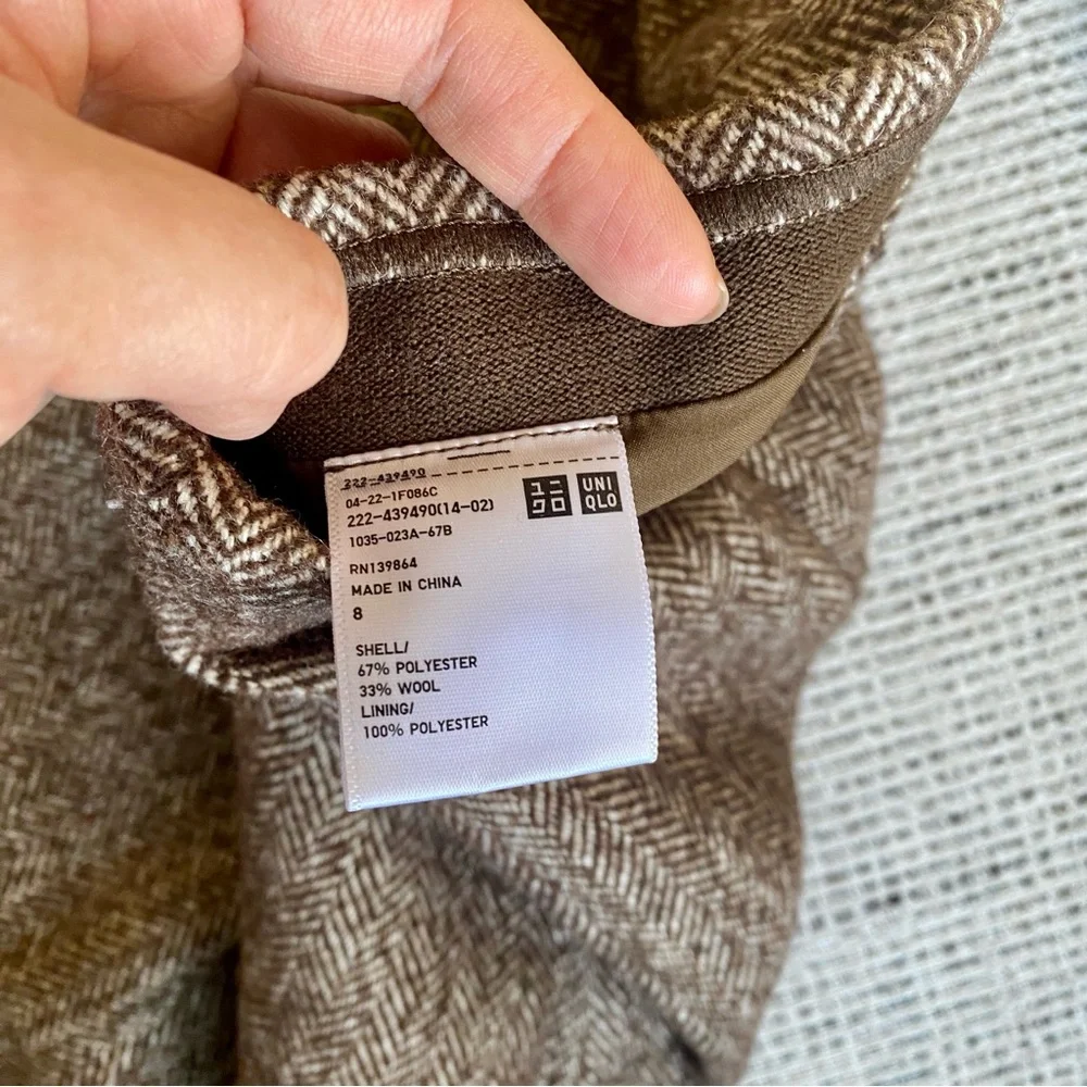 Brown fishbone wool mid length A-line skirt size 8 - Picture 6 of 8